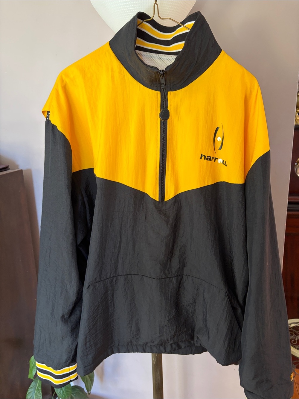 Vintage Harrow Yellow & Black Half-Zip Windbreaker
